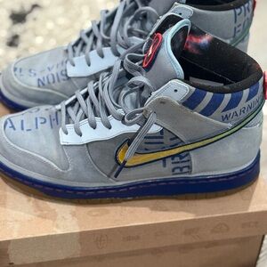 Nike Gray and Blue High-Top Sneakers with Yellow Swoosh